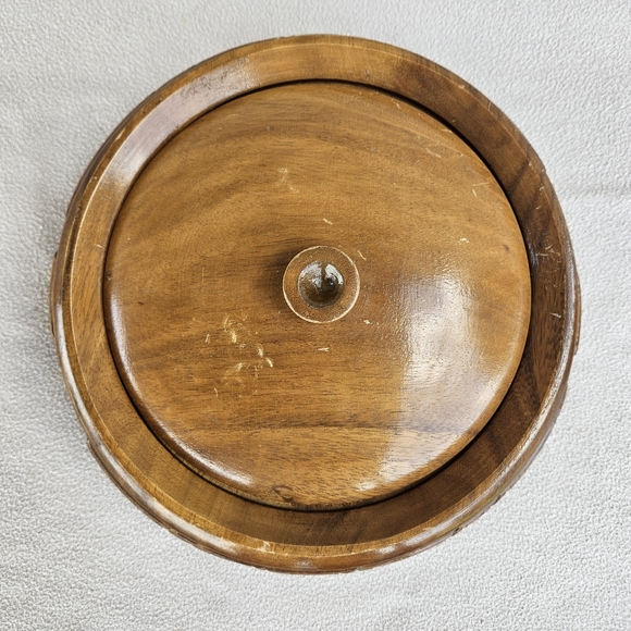 Monkey Pod Hand Carved Wooden Serving Storage Bowl with Lid MCM Tiki Philippines - Picture 6 of 12